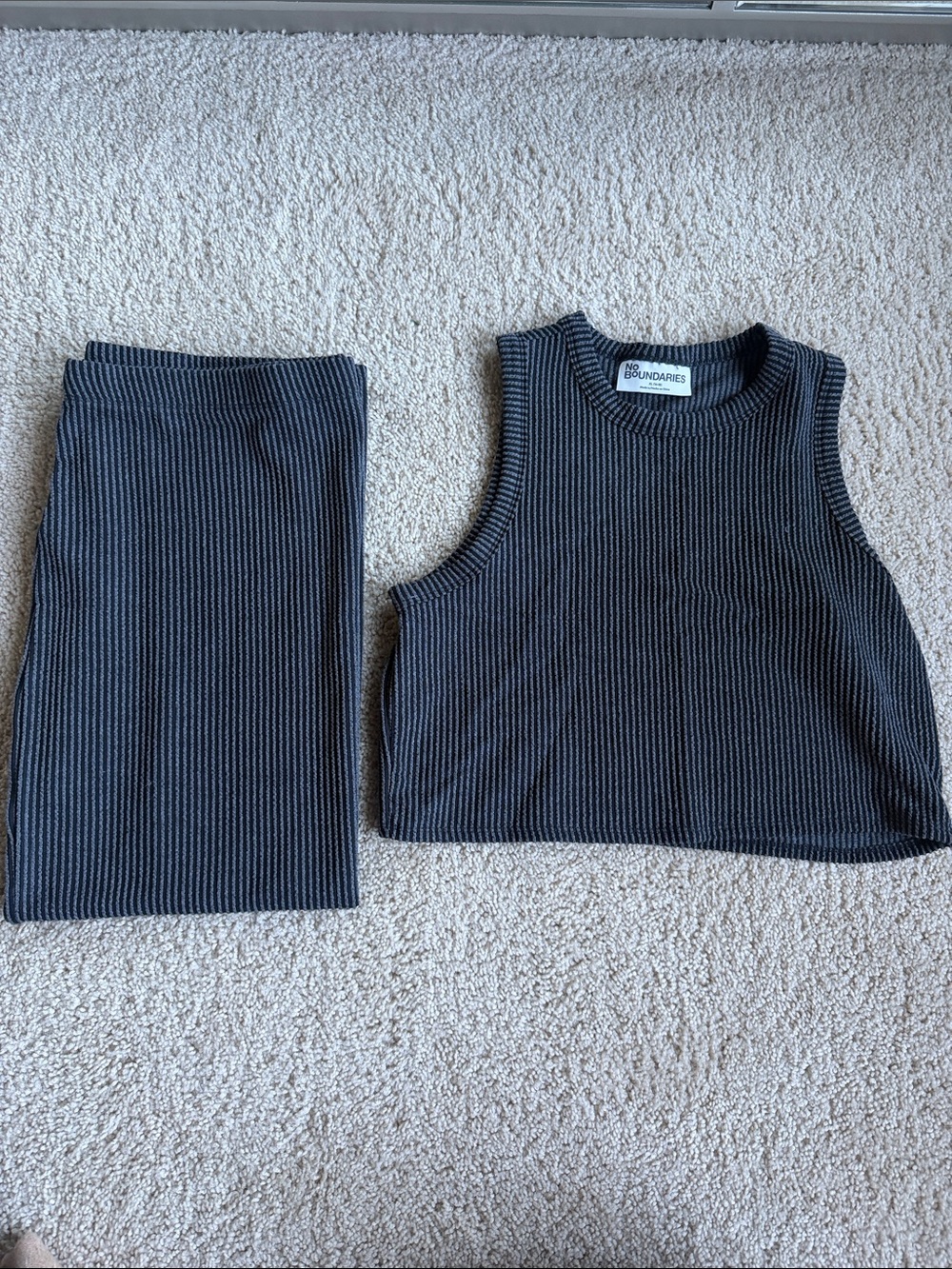 No Boundaries Ribbed Knit Crop Tank and Skirt Set in Charcoal